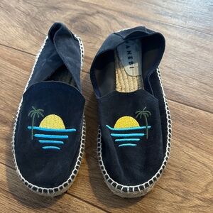 Manebi Black Espadrilles with Embroidered Design